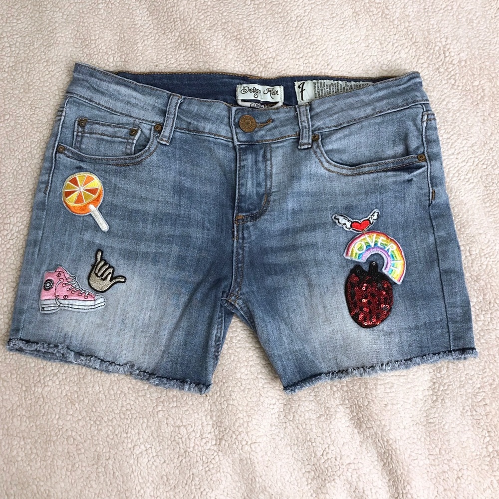 Indigo Rein Jean Shorts Cute Patches Cat Rainbow 7